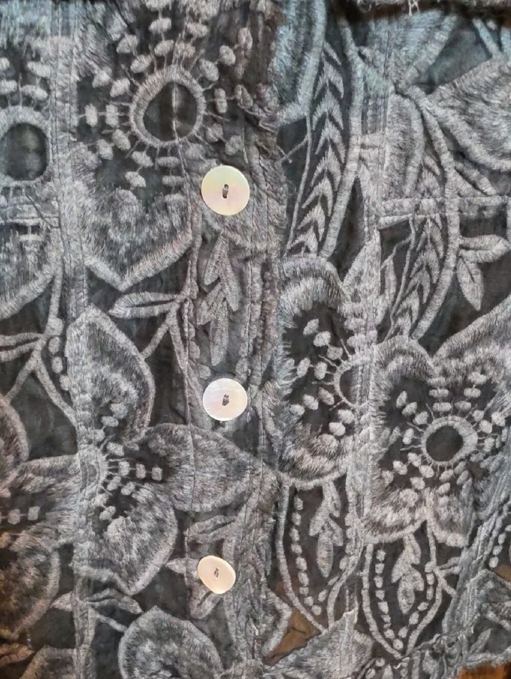 145p Jaded Gypsy Garden Bliss Jacket Floral-Print Gray Button-Up Lace Jacket - Picture 6 of 10